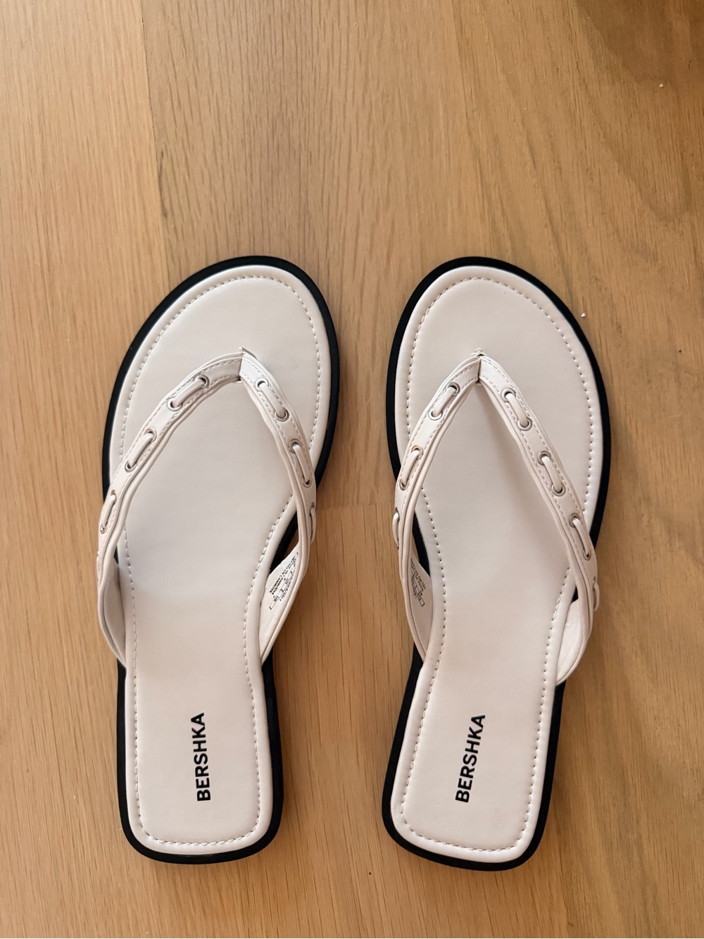 Bershka Cream Square-Toe Thong Sandals for Women